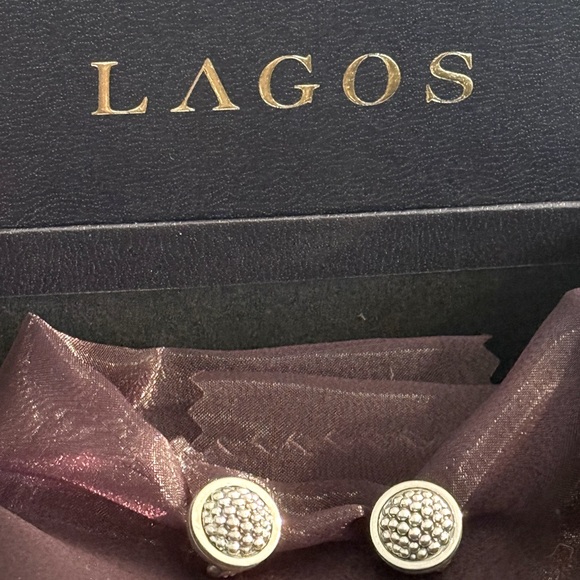 New with box! Sterling silver SIGNATURE CAVIAR omega Beaded Earrings - Picture 2 of 7